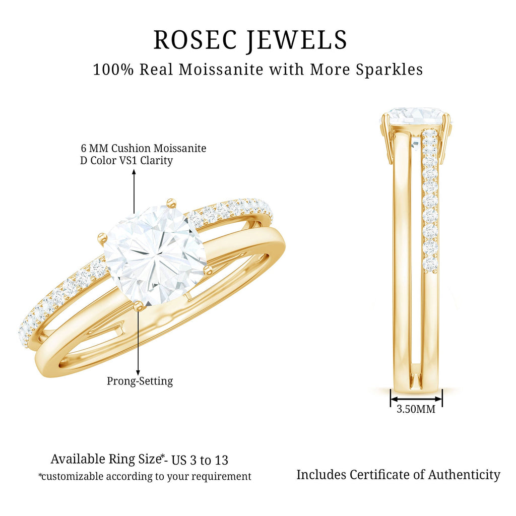 6X6 MM Certified Moissanite Solitaire Double Band Engagement Ring