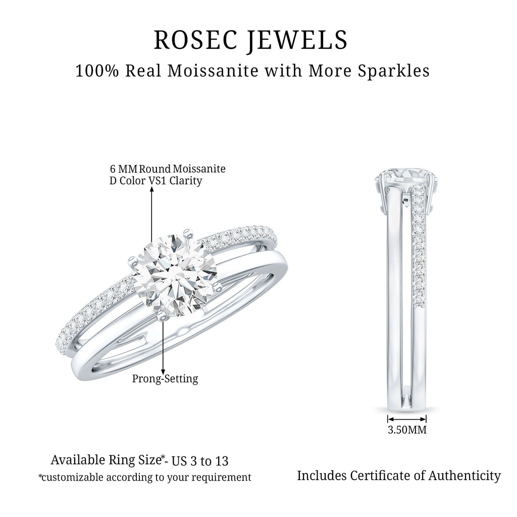 6 mm Round Moissanite Double Band Engagement Ring