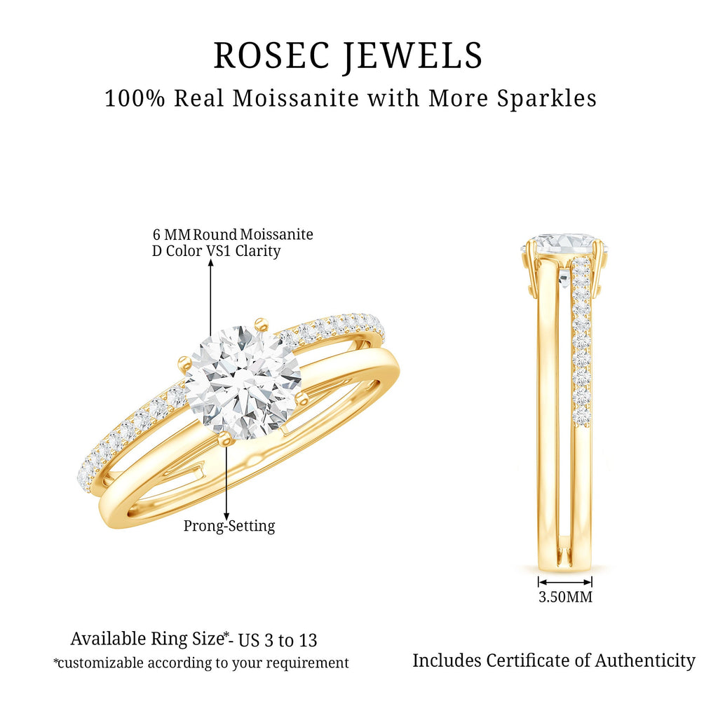 6 mm Round Moissanite Double Band Engagement Ring