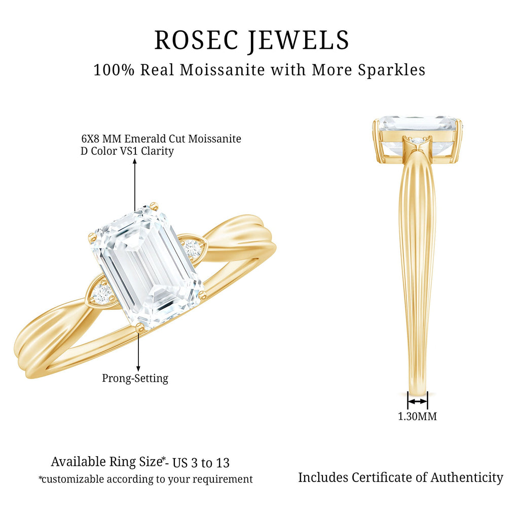 6x8mm Emerald Cut Certified Moissanite Engagement Ring for Women