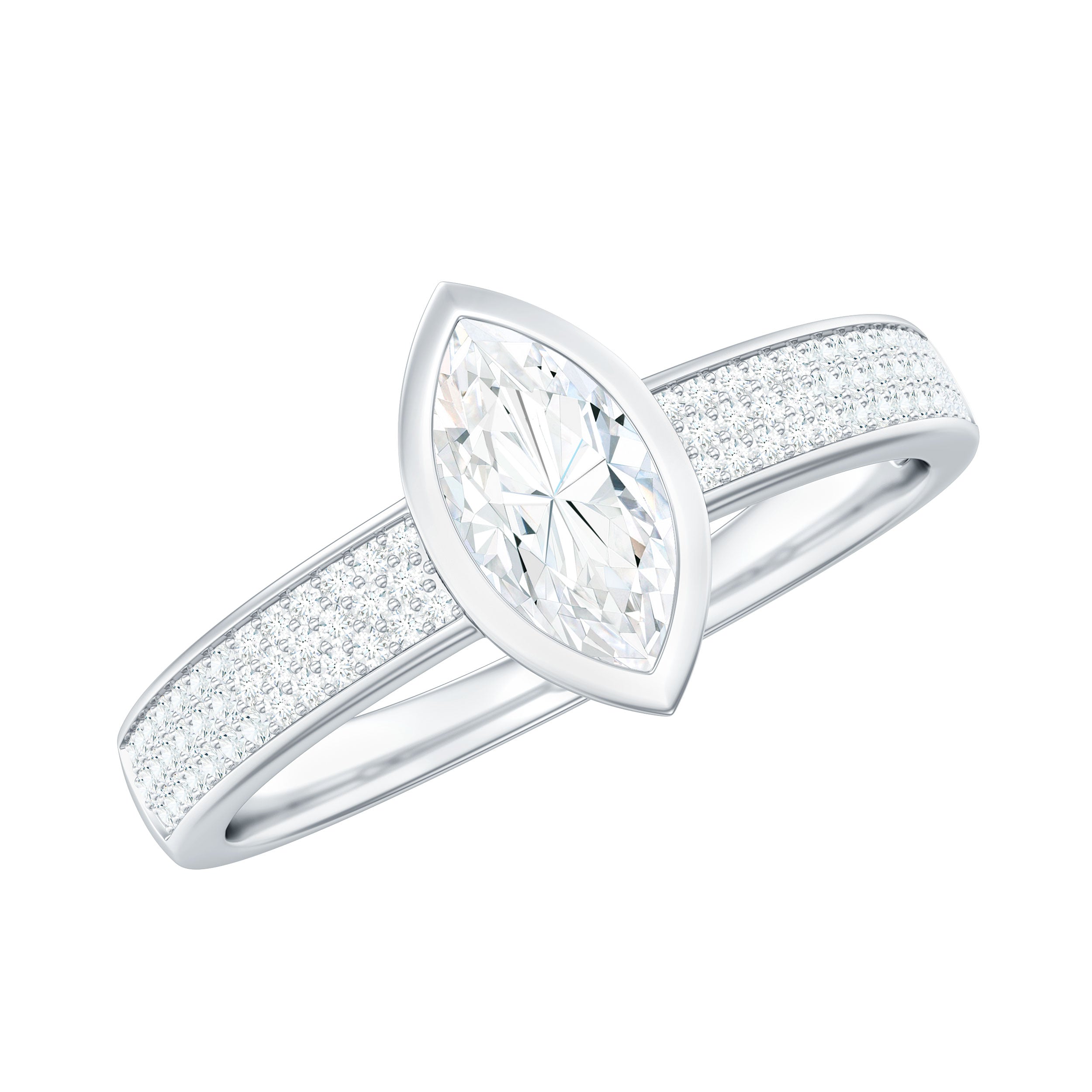 4x8mm Marquise Cut Moissanite Engagement Ring in Bezel Setting