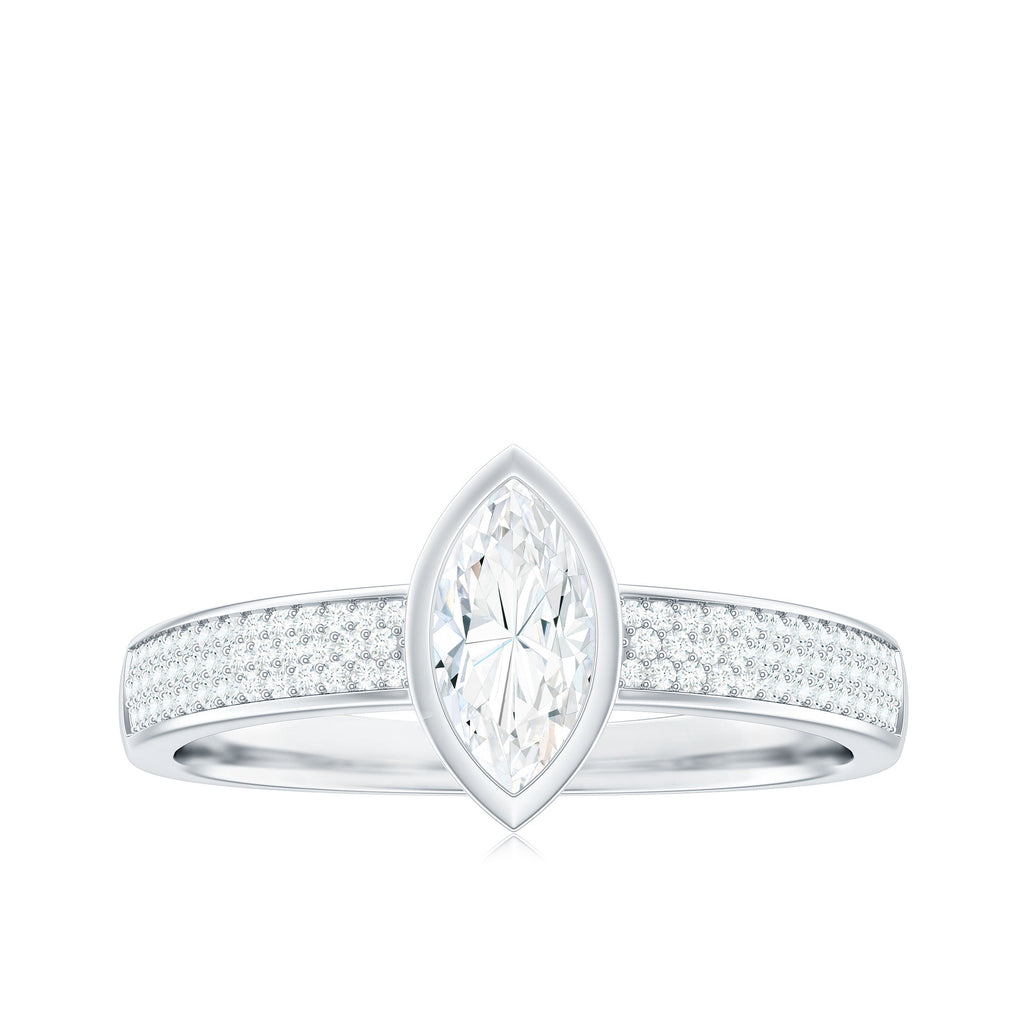 4x8mm Marquise Cut Moissanite Engagement Ring in Bezel Setting