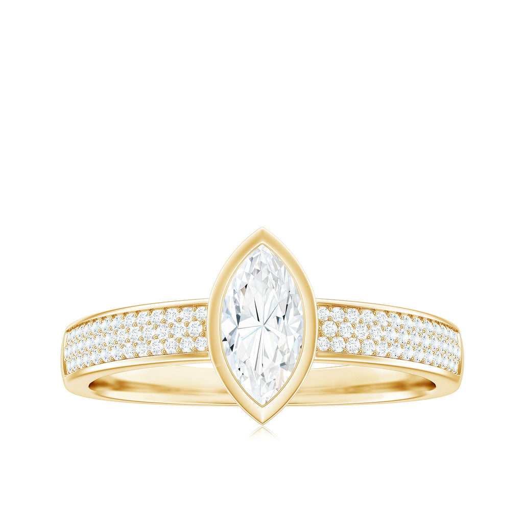 4x8mm Marquise Cut Moissanite Engagement Ring in Bezel Setting