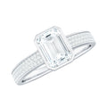 6X8mm Emerald Cut Moissanite Bezel Set Engagement Ring with Side Stones