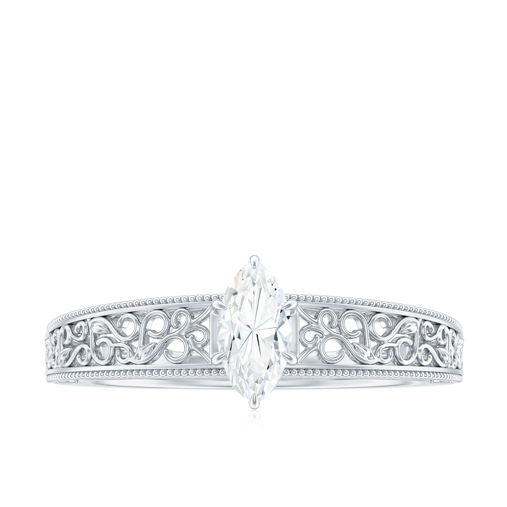 4x8mm Marquise Cut Certified Moissanite Solitaire Engagement Ring
