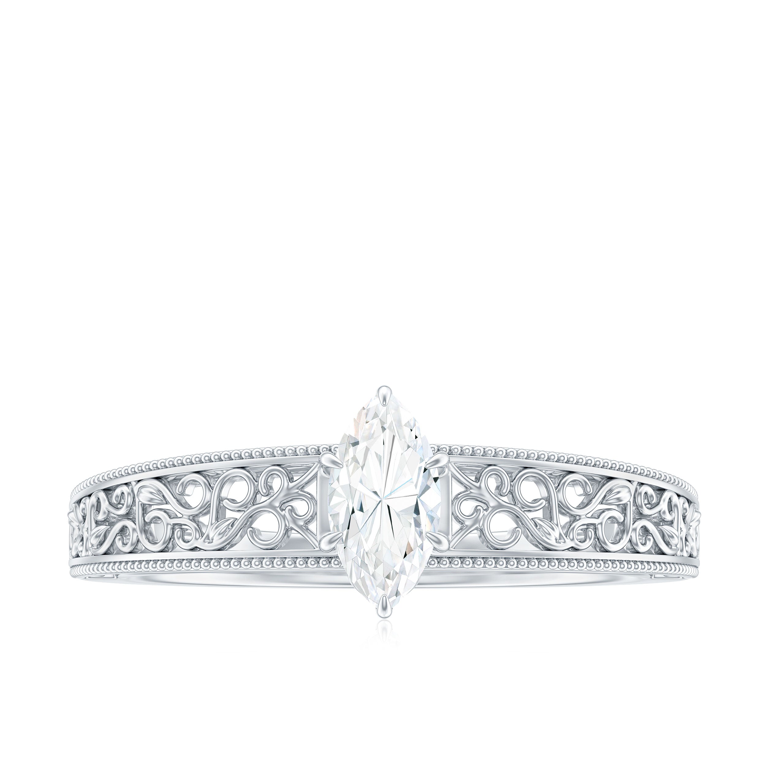 4x8mm Marquise Cut Certified Moissanite Solitaire Engagement Ring