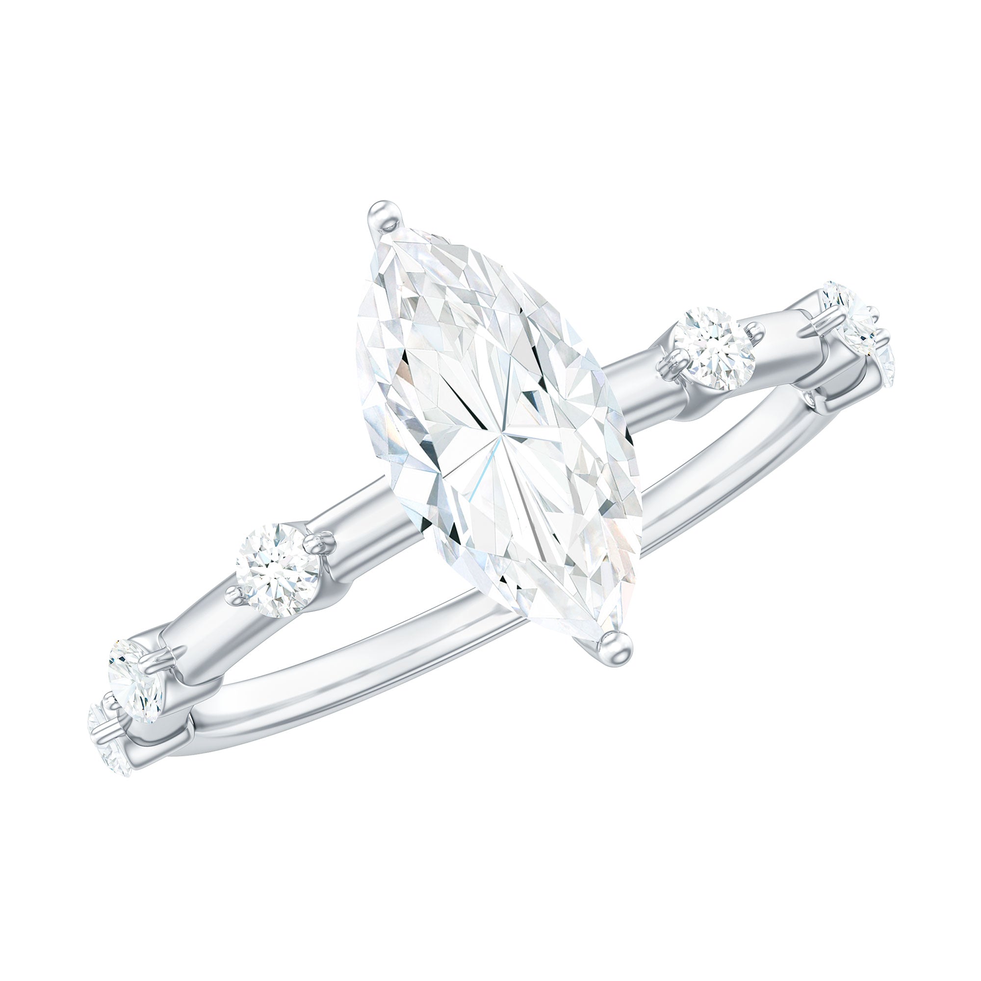 Large Marquise Cut Moissanite Solitaire Engagement Ring