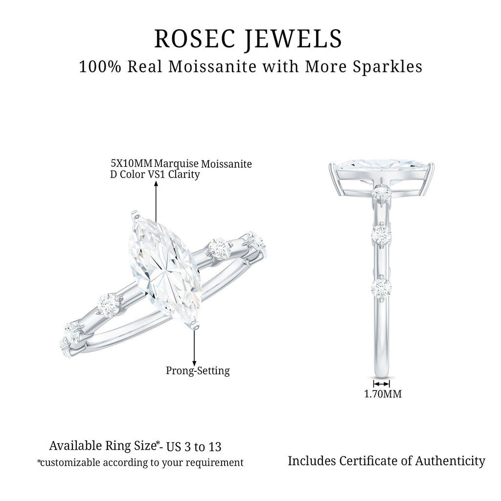 Large Marquise Cut Moissanite Solitaire Engagement Ring