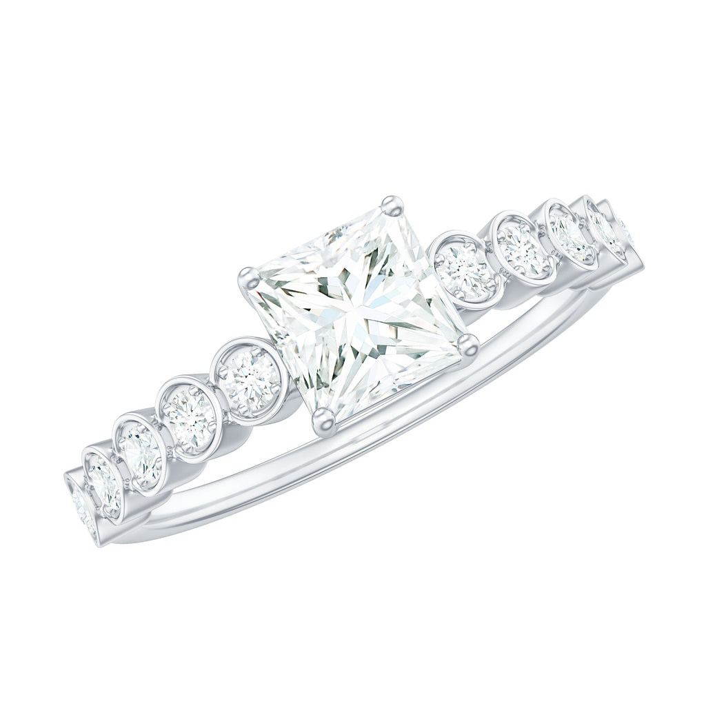 Square Cut Moissanite Engagement Ring with Side Stones