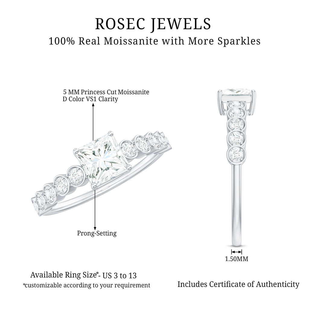 Square Cut Moissanite Engagement Ring with Side Stones