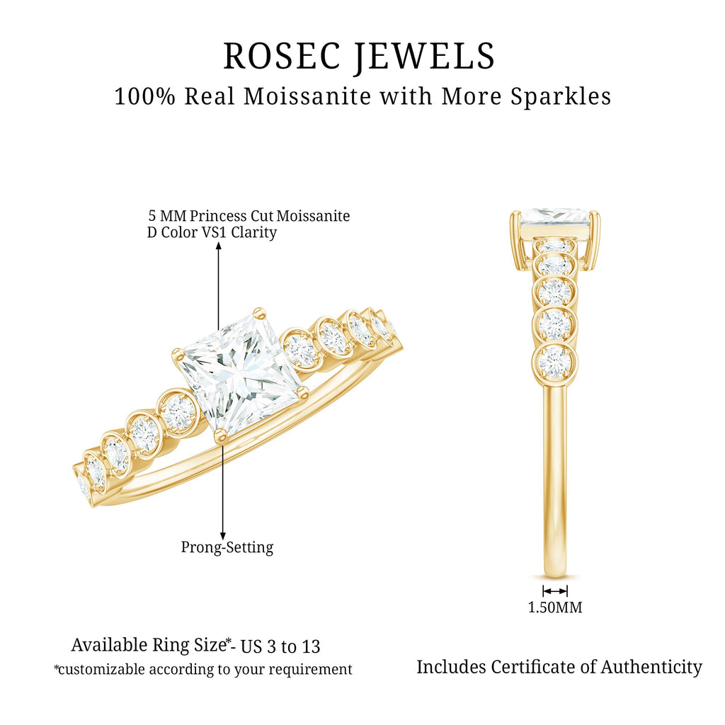 Square Cut Moissanite Engagement Ring with Side Stones