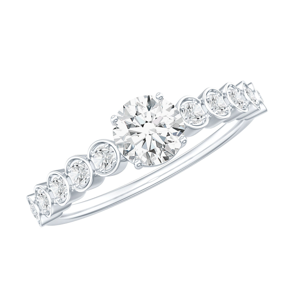Certified 5 MM Round Moissanite Engagement Ring with Side Stones
