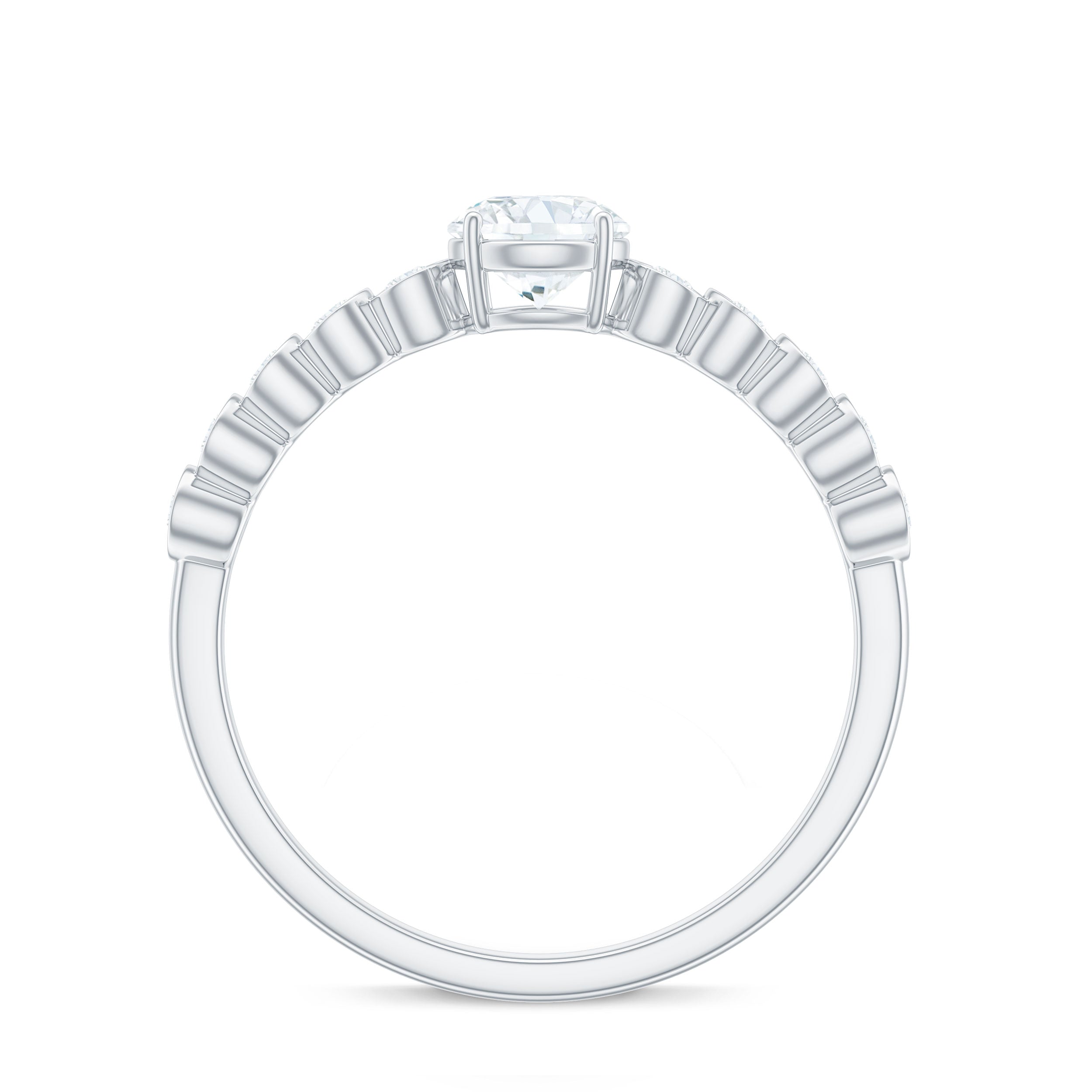 Certified 5 MM Round Moissanite Engagement Ring with Side Stones