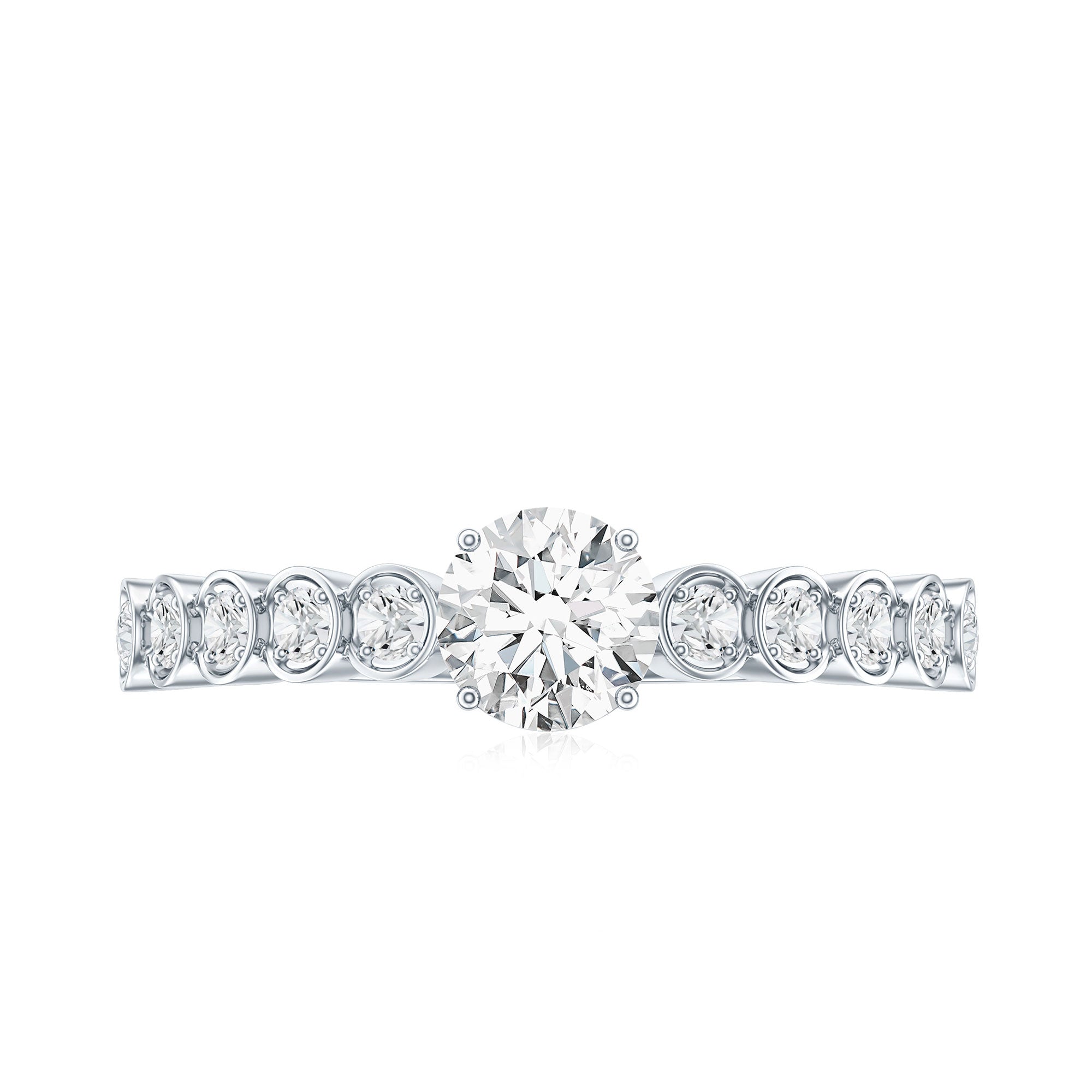 Certified 5 MM Round Moissanite Engagement Ring with Side Stones