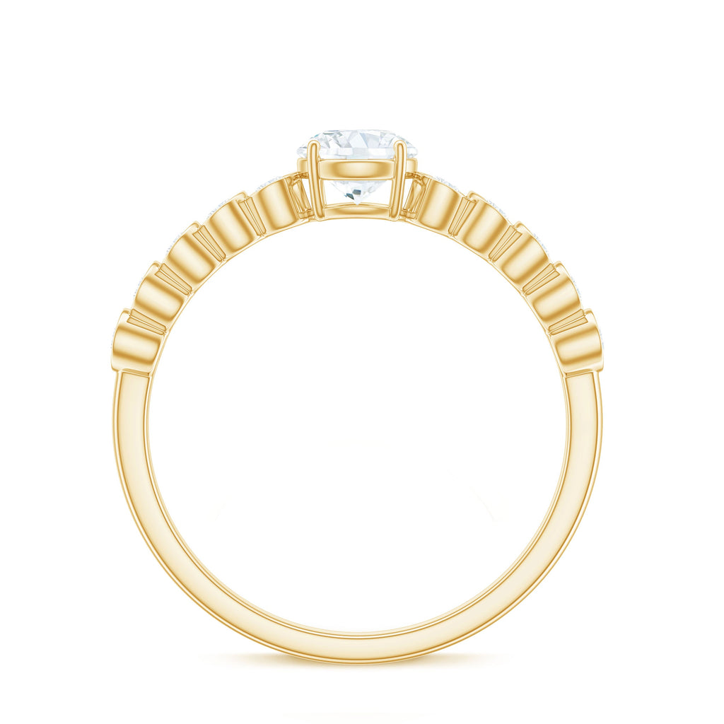 Certified 5 MM Round Moissanite Engagement Ring with Side Stones