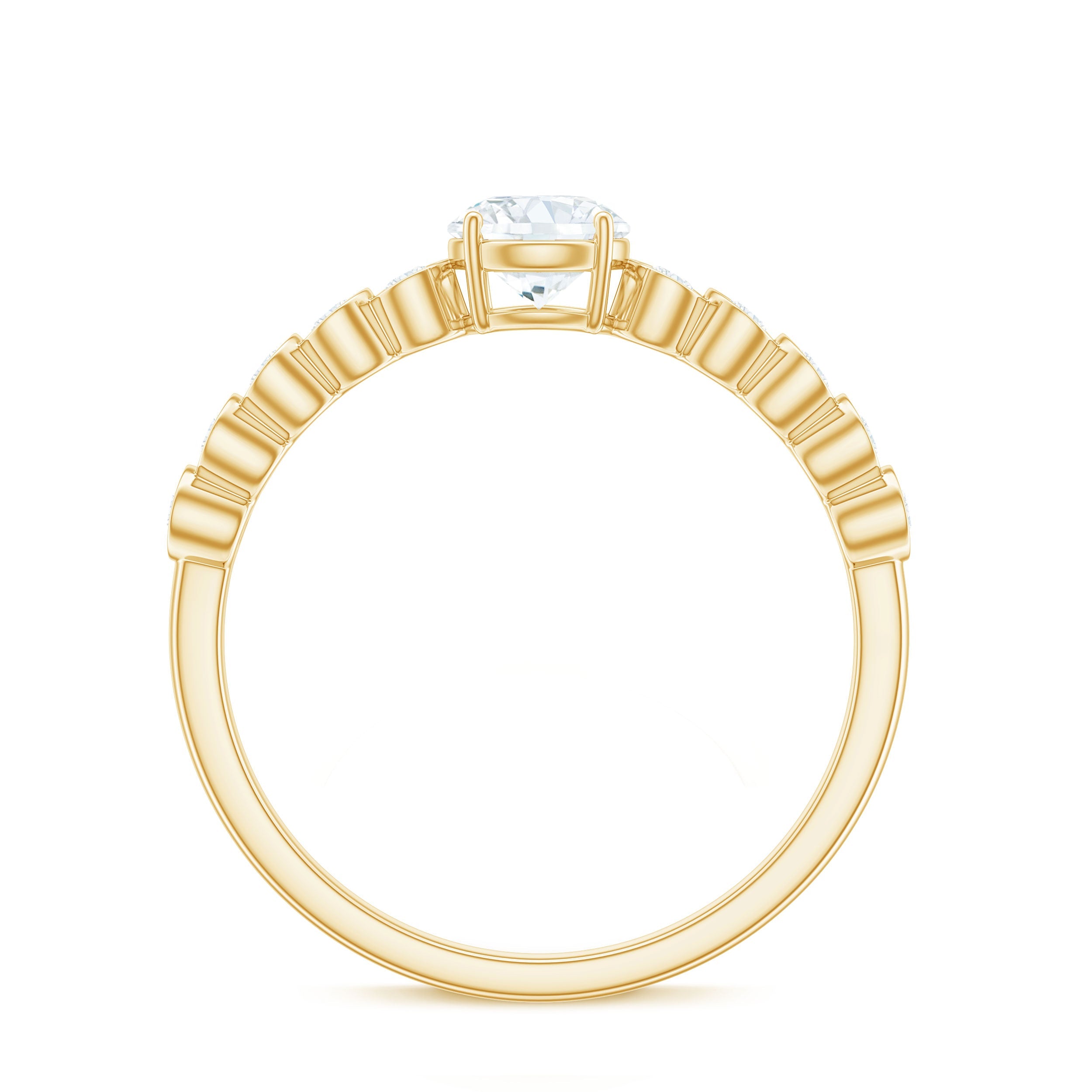 Certified 5 MM Round Moissanite Engagement Ring with Side Stones
