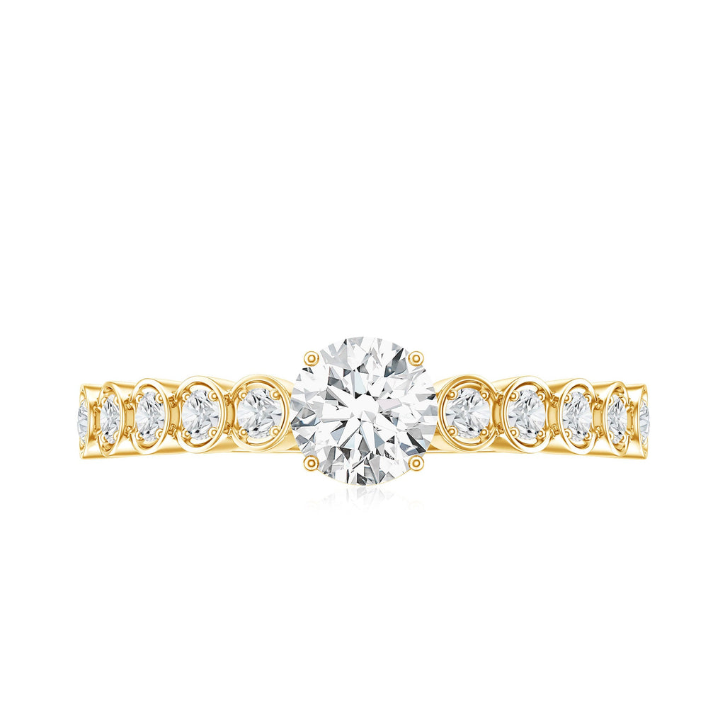 Certified 5 MM Round Moissanite Engagement Ring with Side Stones