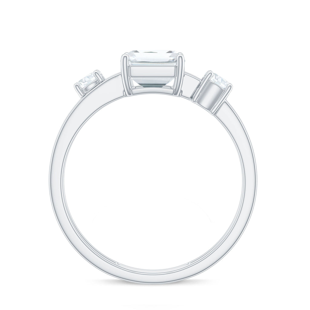 6x8mm Emerald Cut Moissanite Solitaire Double Band Engagement Ring