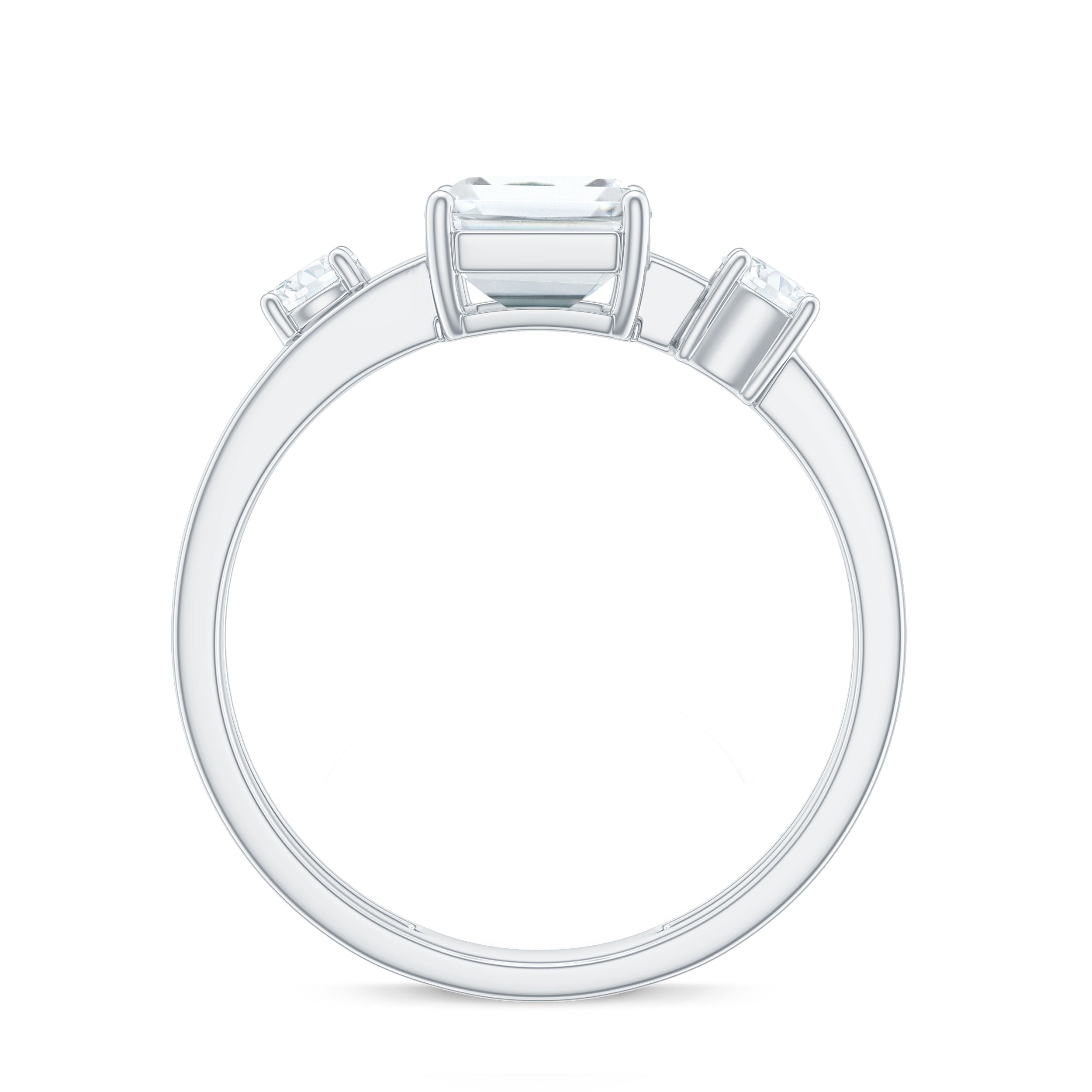 6x8mm Emerald Cut Moissanite Solitaire Double Band Engagement Ring