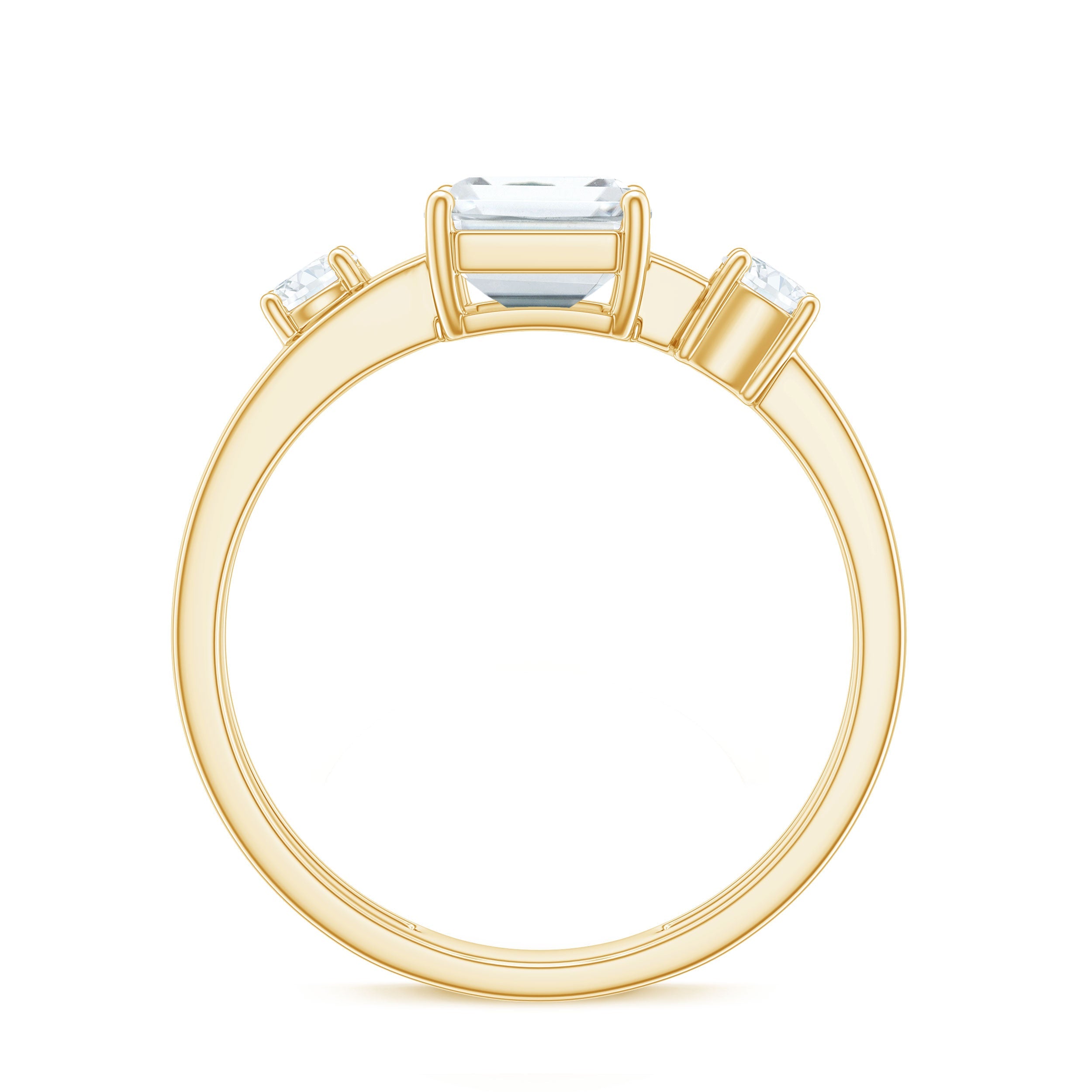 6x8mm Emerald Cut Moissanite Solitaire Double Band Engagement Ring