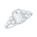 6x8mm Emerald Cut Moissanite Classic Engagement Ring with Beaded Details