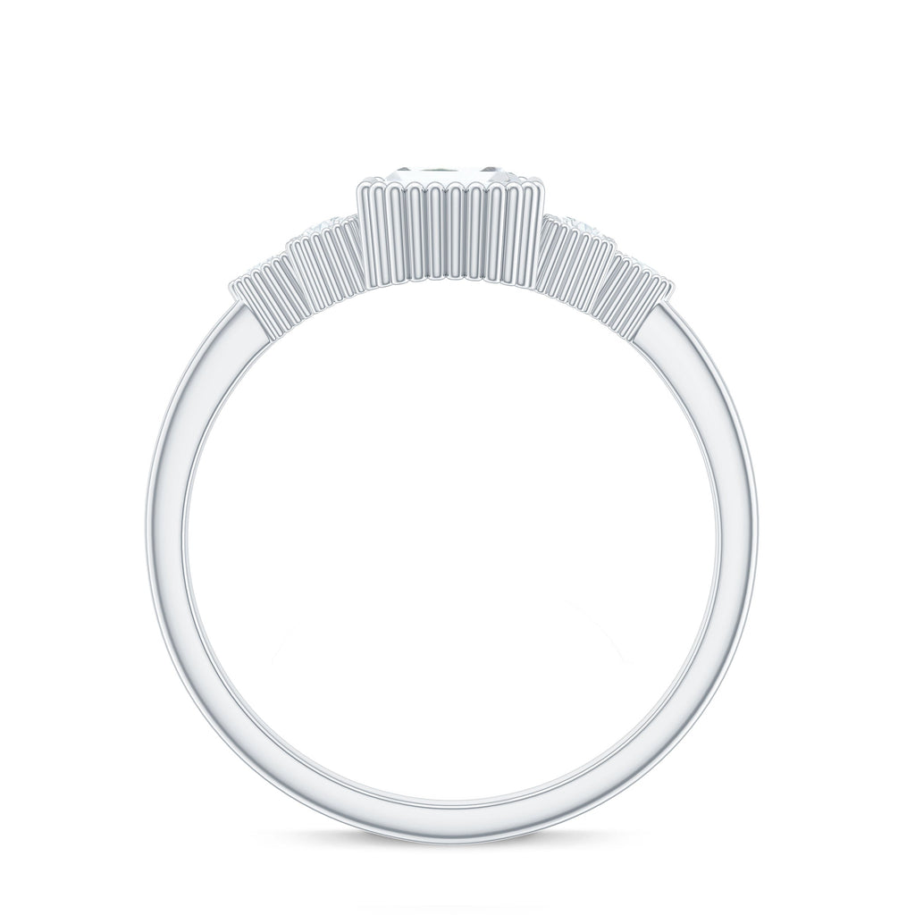 6x8mm Emerald Cut Moissanite Classic Engagement Ring with Beaded Details