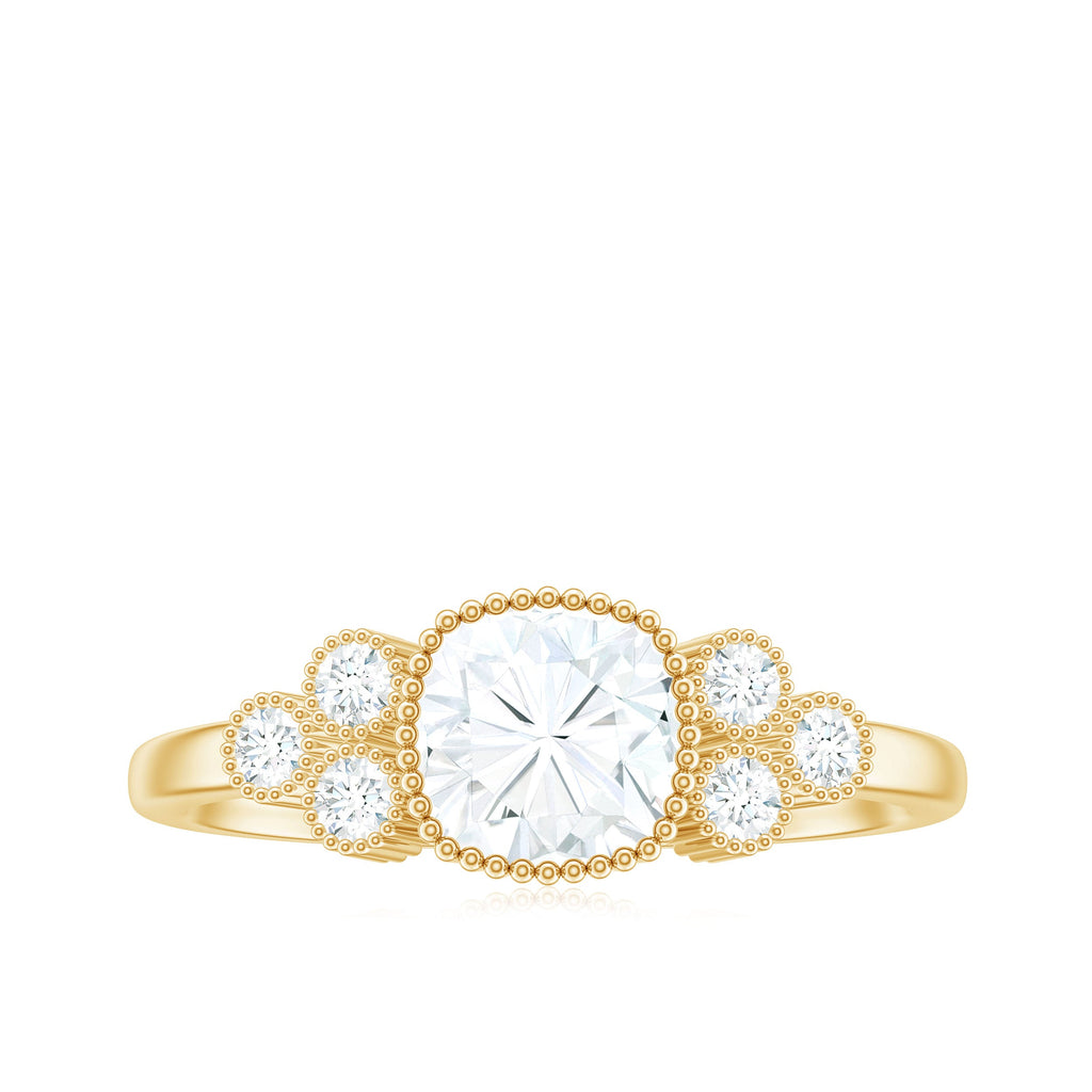 6mm Cushion Cut Moissanite Engagement Ring with Cluster Accent
