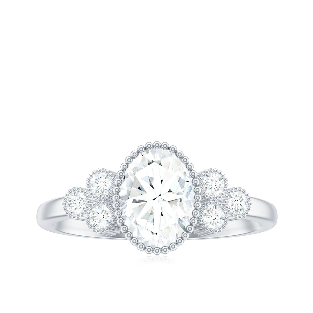 6x8mm Oval Cut Moissanite Classic Engagement Ring with Trio