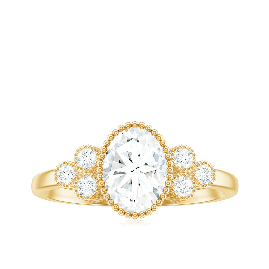 6x8mm Oval Cut Moissanite Classic Engagement Ring with Trio