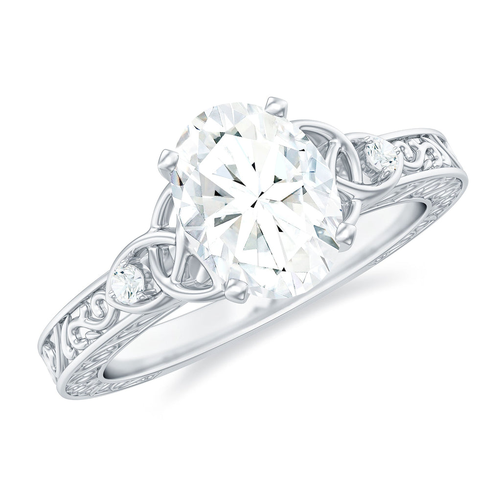 6x8mm Oval Cut Moissanite Celtic Engagement Ring with Engraving Details