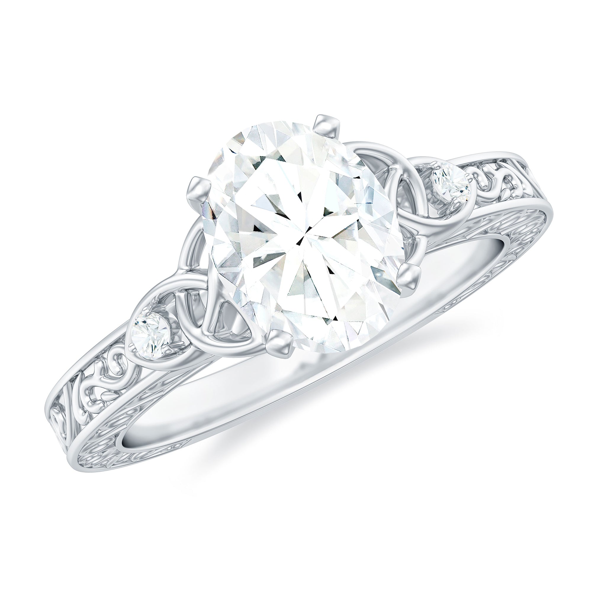 6x8mm Oval Cut Moissanite Celtic Engagement Ring with Engraving Details