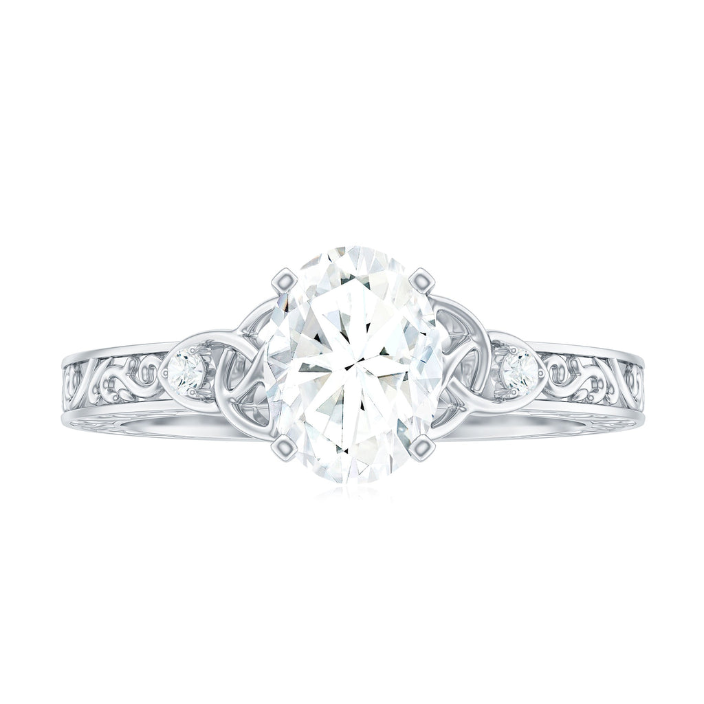 6x8mm Oval Cut Moissanite Celtic Engagement Ring with Engraving Details