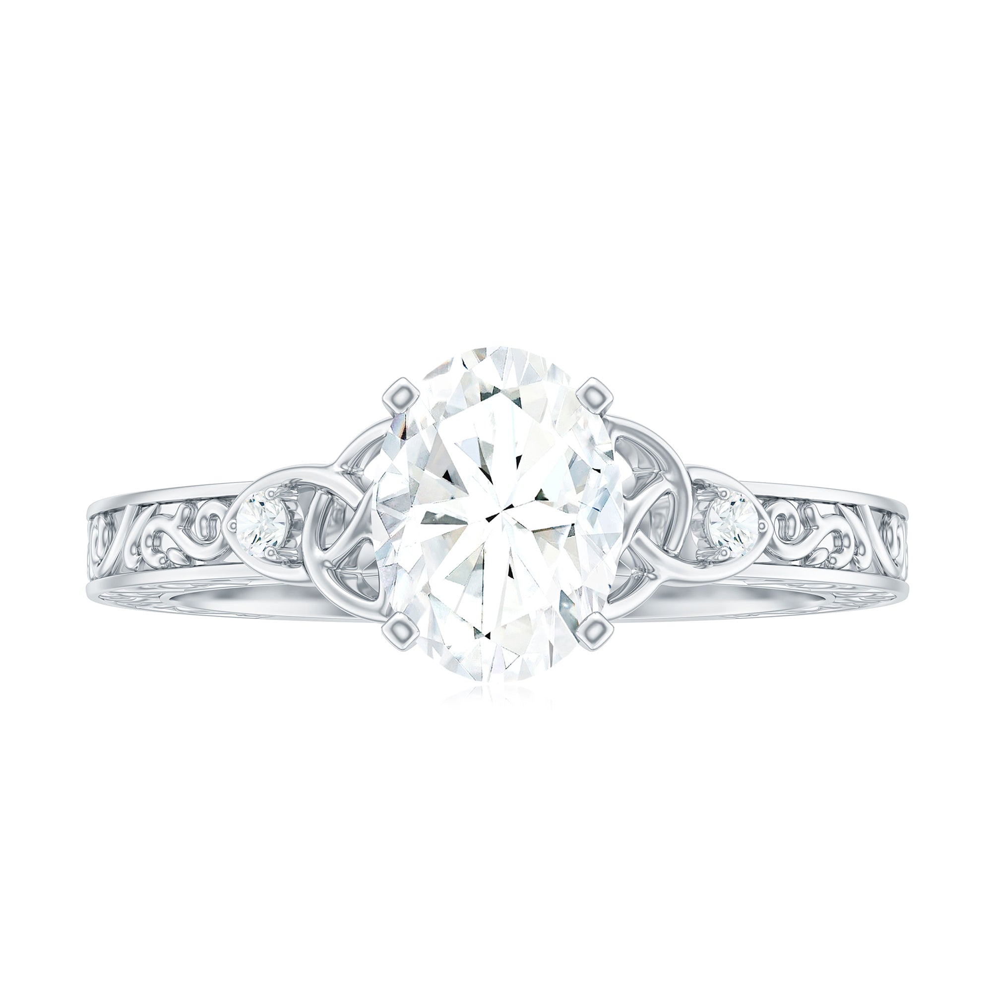 6x8mm Oval Cut Moissanite Celtic Engagement Ring with Engraving Details