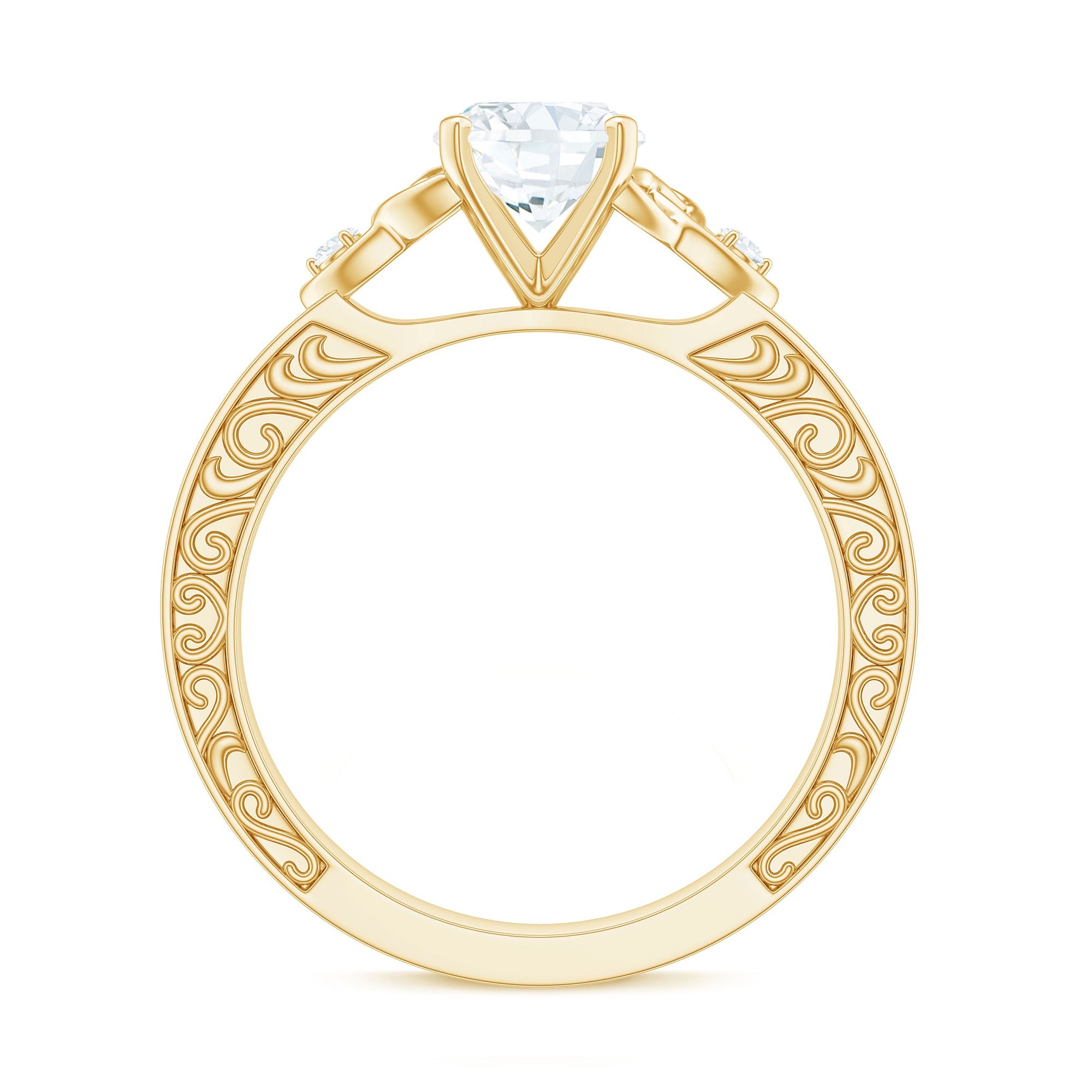 6x8mm Oval Cut Moissanite Celtic Engagement Ring with Engraving Details