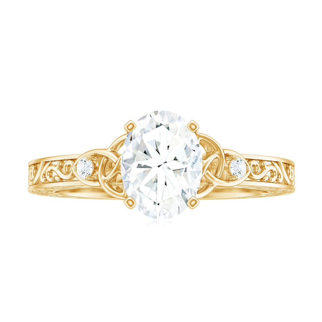 6x8mm Oval Cut Moissanite Celtic Engagement Ring with Engraving Details