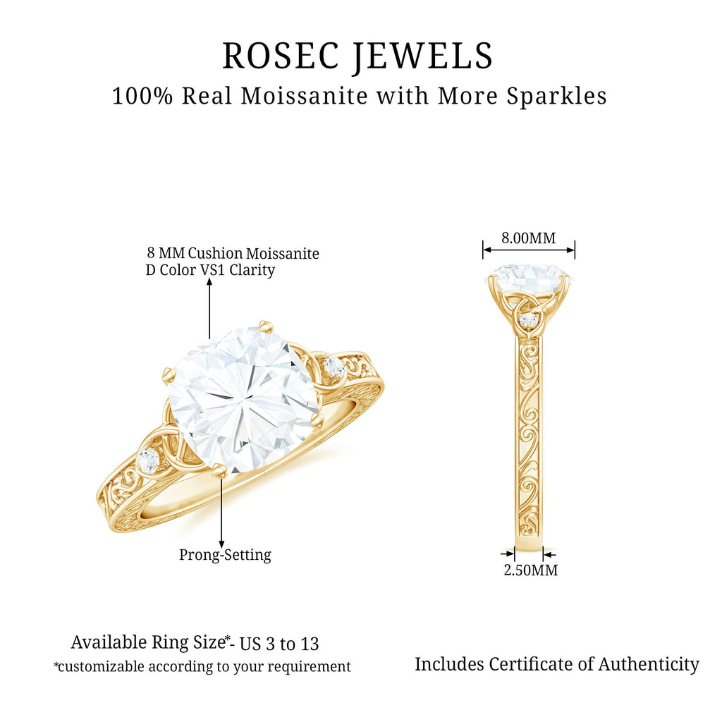 Cushion Cut Moissanite Antique Style Engagement Ring