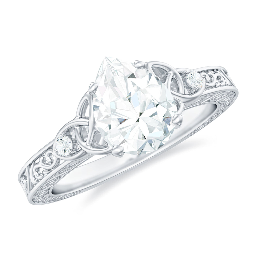 6X8 MM Certified Moissanite Teardrop Solitaire Engagement Ring with Engraved Shank