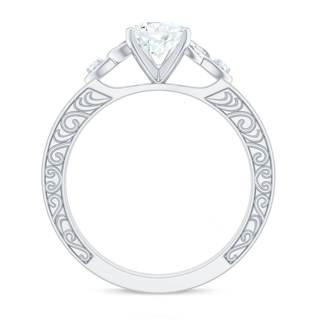 6X8 MM Certified Moissanite Teardrop Solitaire Engagement Ring with Engraved Shank