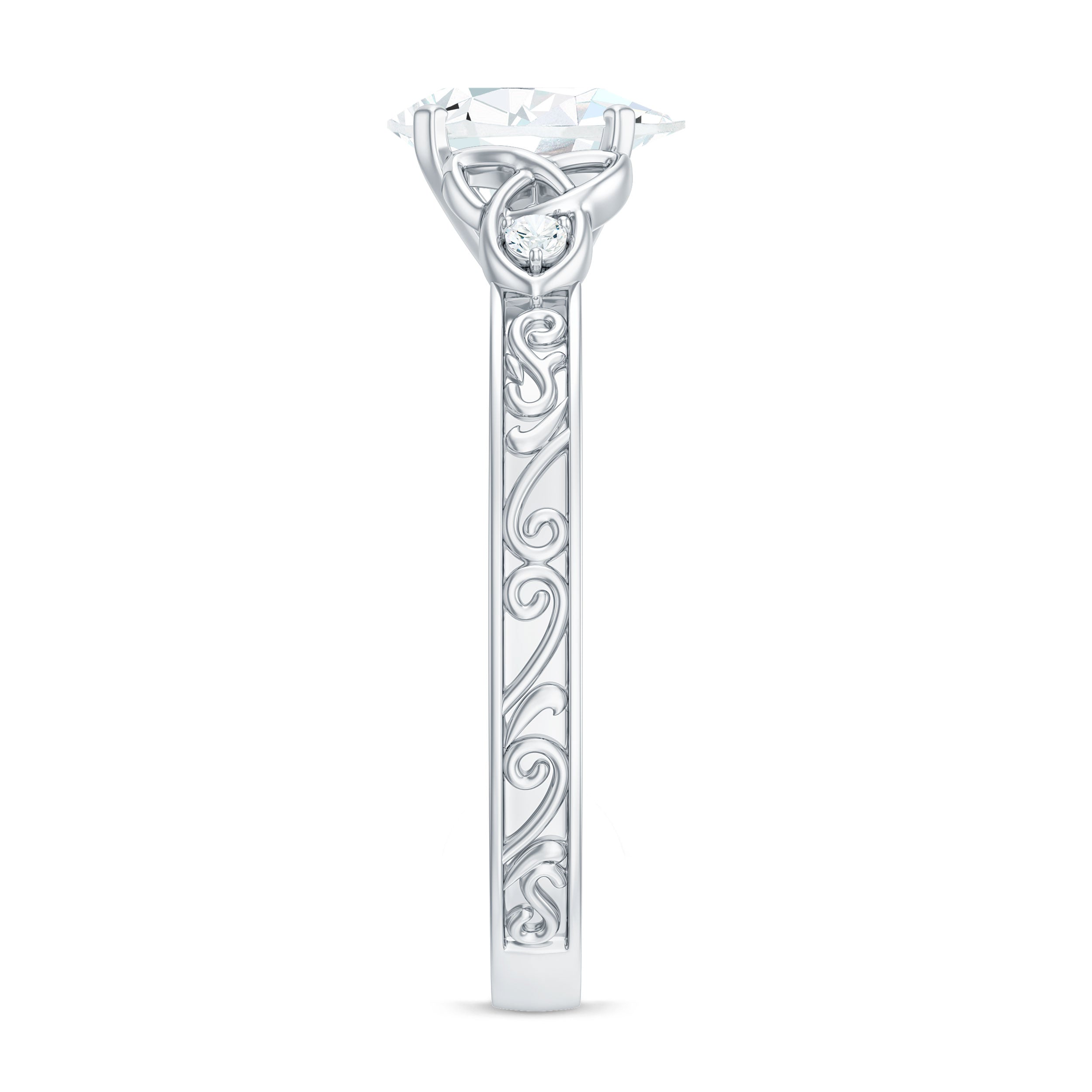 6X8 MM Certified Moissanite Teardrop Solitaire Engagement Ring with Engraved Shank
