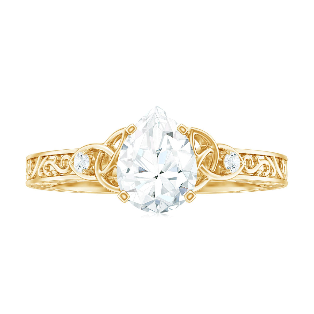 6X8 MM Certified Moissanite Teardrop Solitaire Engagement Ring with Engraved Shank