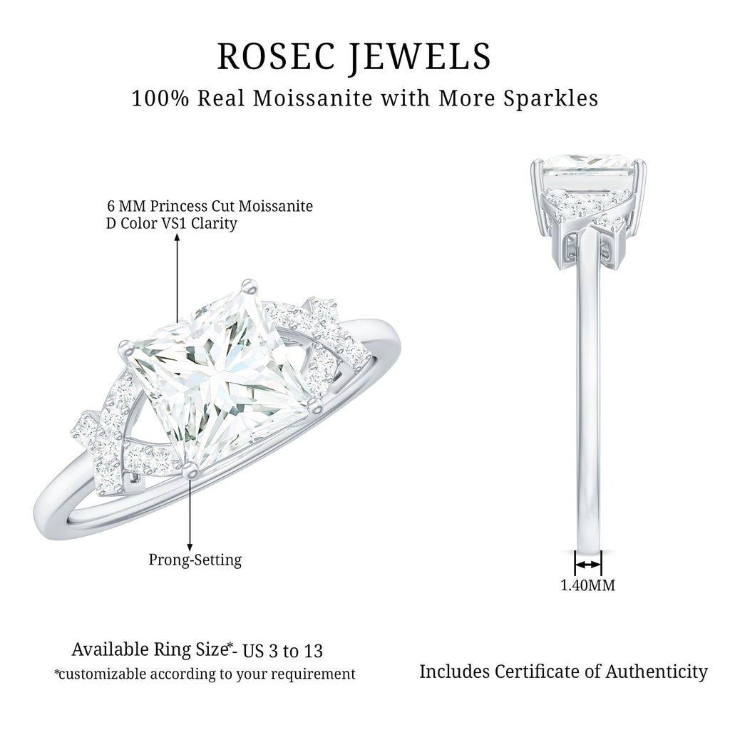 6X8 mm Princess Cut Moissanite Solitaire Engagement Ring