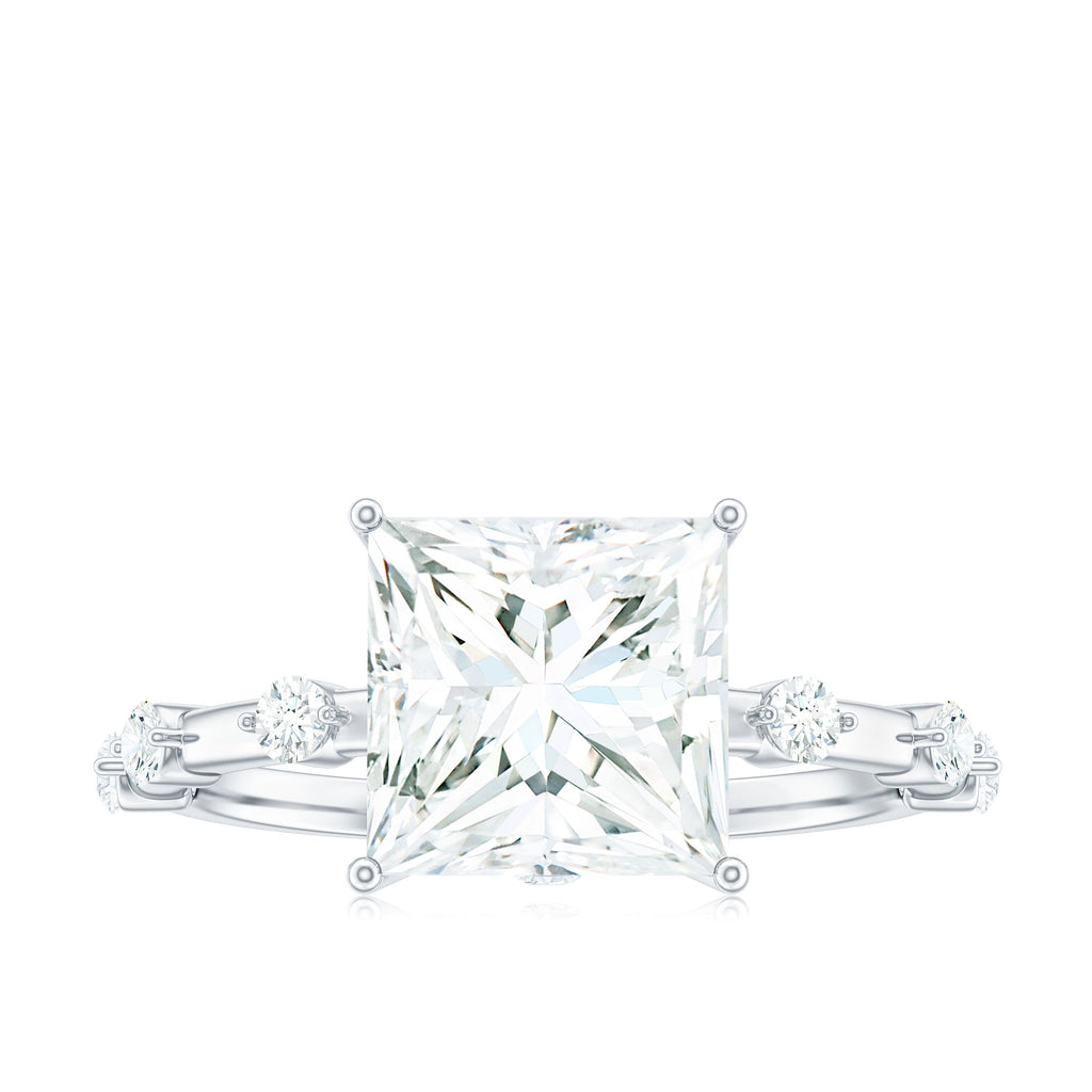 8X8 MM Princess Cut Certified Moissanite Solitaire Engagement Ring