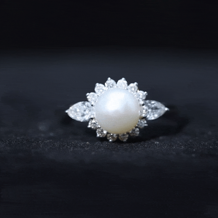 Classic Freshwater Pearl Halo Engagement Ring with Diamond