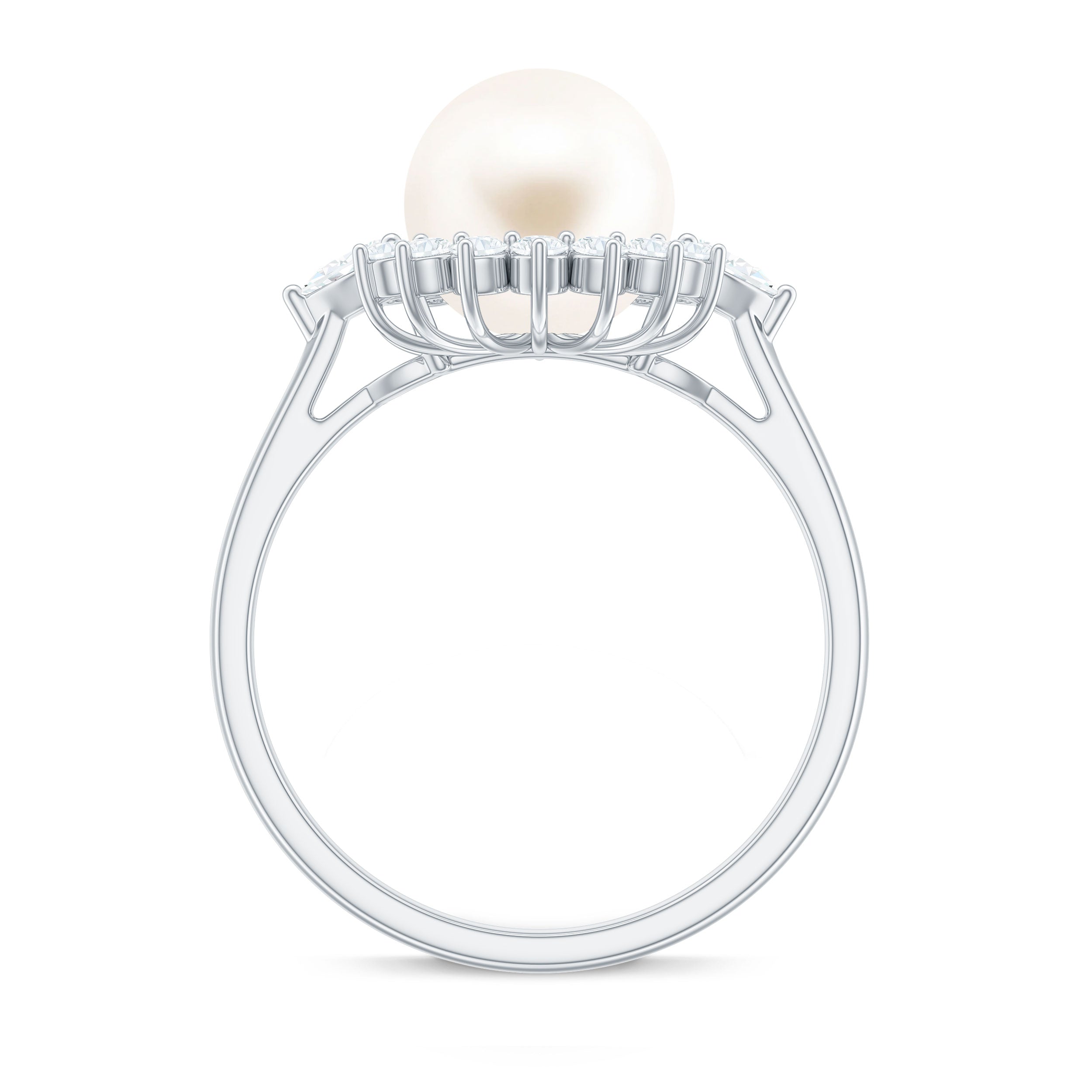 Classic Freshwater Pearl Halo Engagement Ring with Diamond