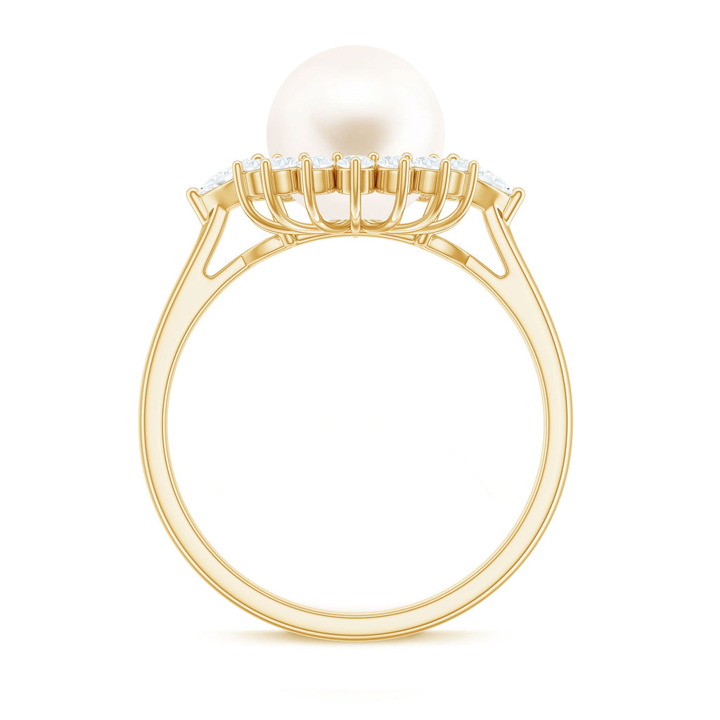 Classic Freshwater Pearl Halo Engagement Ring with Diamond