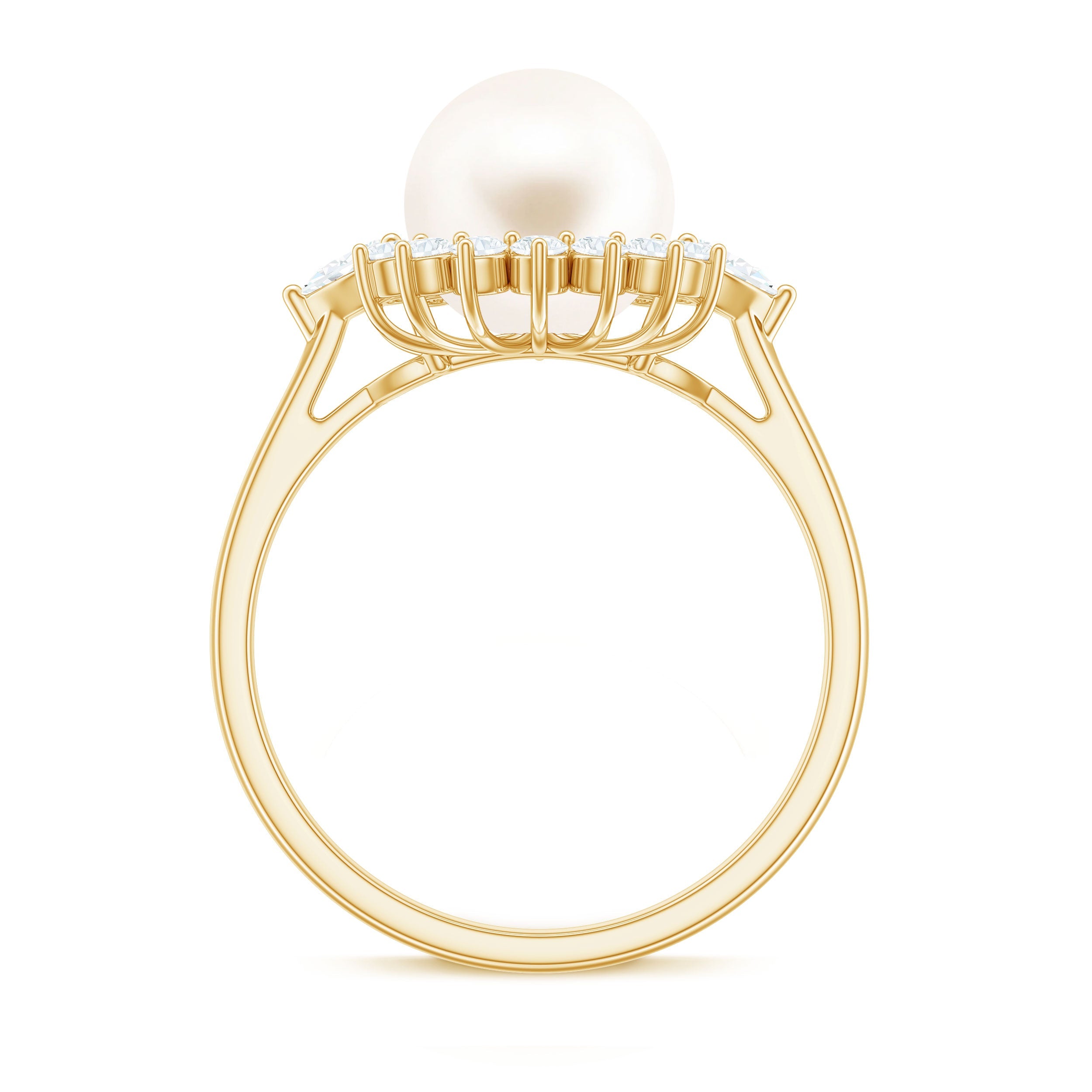 Classic Freshwater Pearl Halo Engagement Ring with Diamond