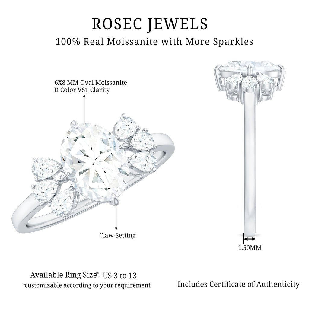 6X8mm Oval Cut Moissanite Designer Engagement Ring