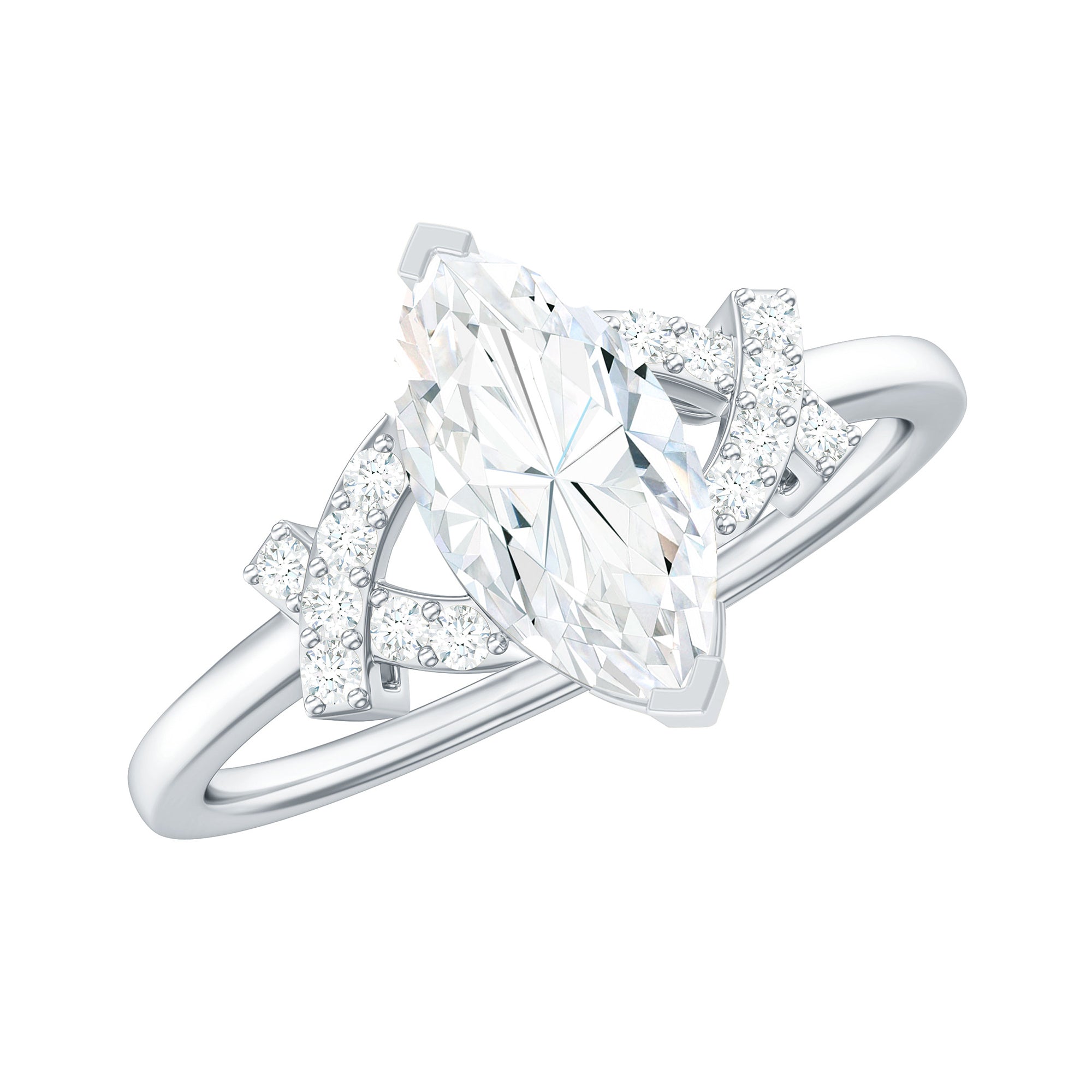 5X10 MM Moissanite Marquise Engagement Ring in Split Shank