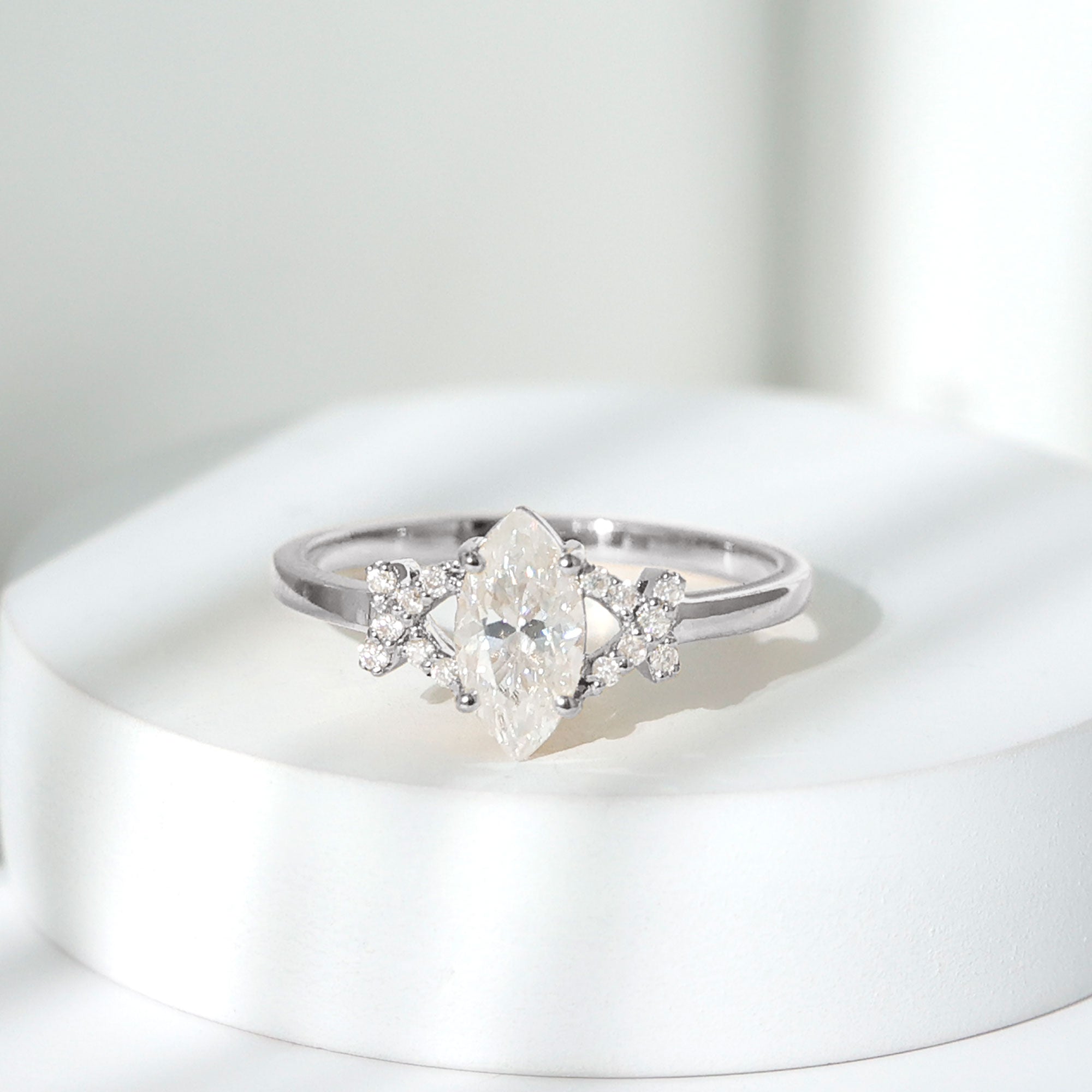 5X10 MM Moissanite Marquise Engagement Ring in Split Shank