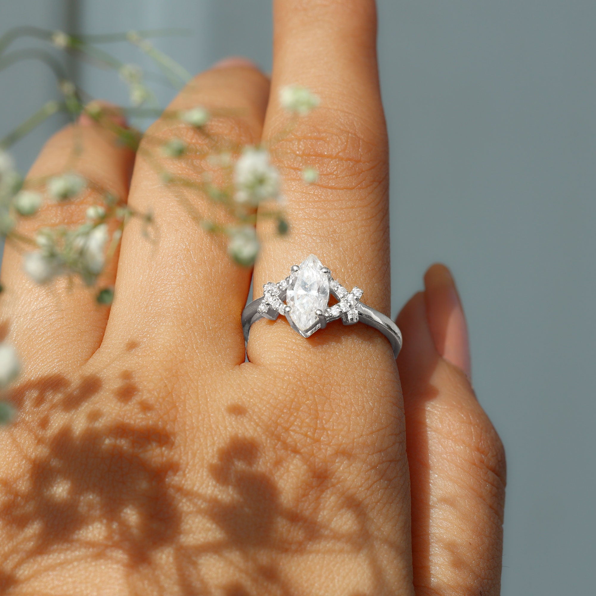 5X10 MM Moissanite Marquise Engagement Ring in Split Shank